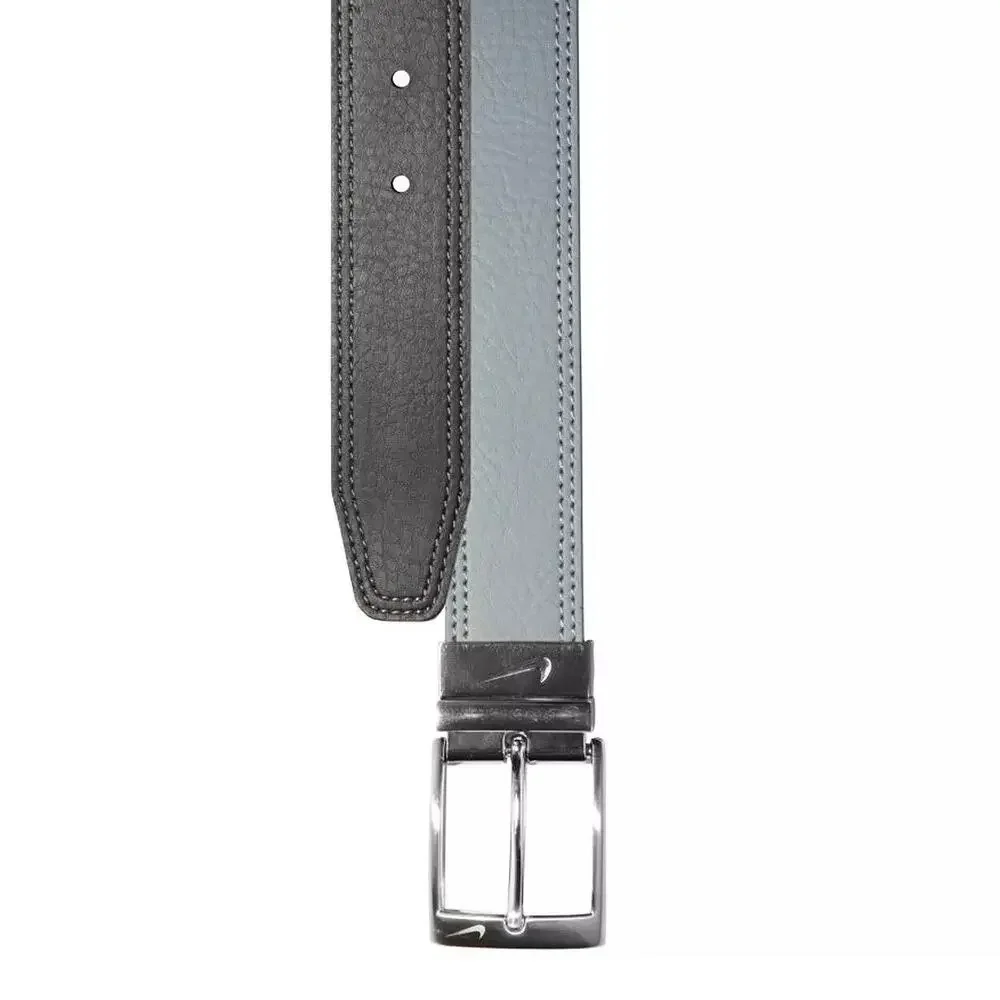 Nike‎ Golf Belt Mens XL Black Gray Double Row Stitch Reversible Swoosh Athletic